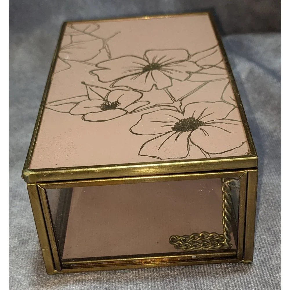 Mele & Co. Pink And Gold Floral Glass Trinket Box